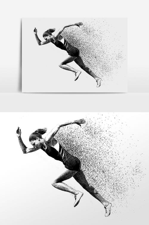 粒子风奔跑女运动员插画元素模板